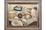 Birite Milda (1909 - 1988), Still life with kettle, 1957, carton, oil, 36.5 x 47 (50.5 x 61) cm...