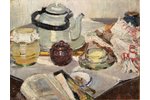 Birite Milda (1909 - 1988), Still life with kettle, 1957, carton, oil, 36.5 x 47 (50.5 x 61) cm...