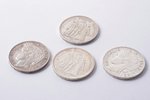 set of 4 coins: 5 francs, Second Republic: 1848 (A, XF), 1849 (A, VF-XF), 1850 (A, VF-XF) / Third Re...