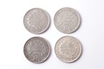 set of 4 coins: 5 francs, Second Republic: 1848 (A, XF), 1849 (A, VF-XF), 1850 (A, VF-XF) / Third Re...