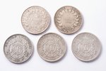 set of 5 coins: 5 francs, Napoleon III: 1852 (A, XF / VF), 1867 (BB, VF-XF), 1868 (BB, VF-XF), 1870...