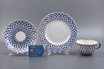 tea trio, "Cobalt net", porcelain, LFZ - Lomonosov porcelain factory, Russia, the border of the 20th...