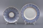 tea trio, "Cobalt net", porcelain, LFZ - Lomonosov porcelain factory, Russia, the border of the 20th...