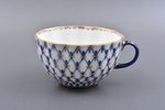 tea trio, "Cobalt net", porcelain, LFZ - Lomonosov porcelain factory, Russia, the border of the 20th...