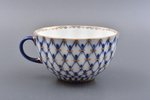 tea trio, "Cobalt net", porcelain, LFZ - Lomonosov porcelain factory, Russia, the border of the 20th...