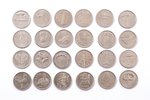 24 monētu pilns komplekts: 1 lats, 2001-2013 g., Latvija, Ø 21.75 mm, kopējais svars 115.27 g...