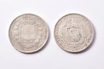 2 monētas: 5 liras, Charles Felix: 1827 (P, Rarity C) / Victor Emmanuel II: 1851 (P, Rarity RR), sud...